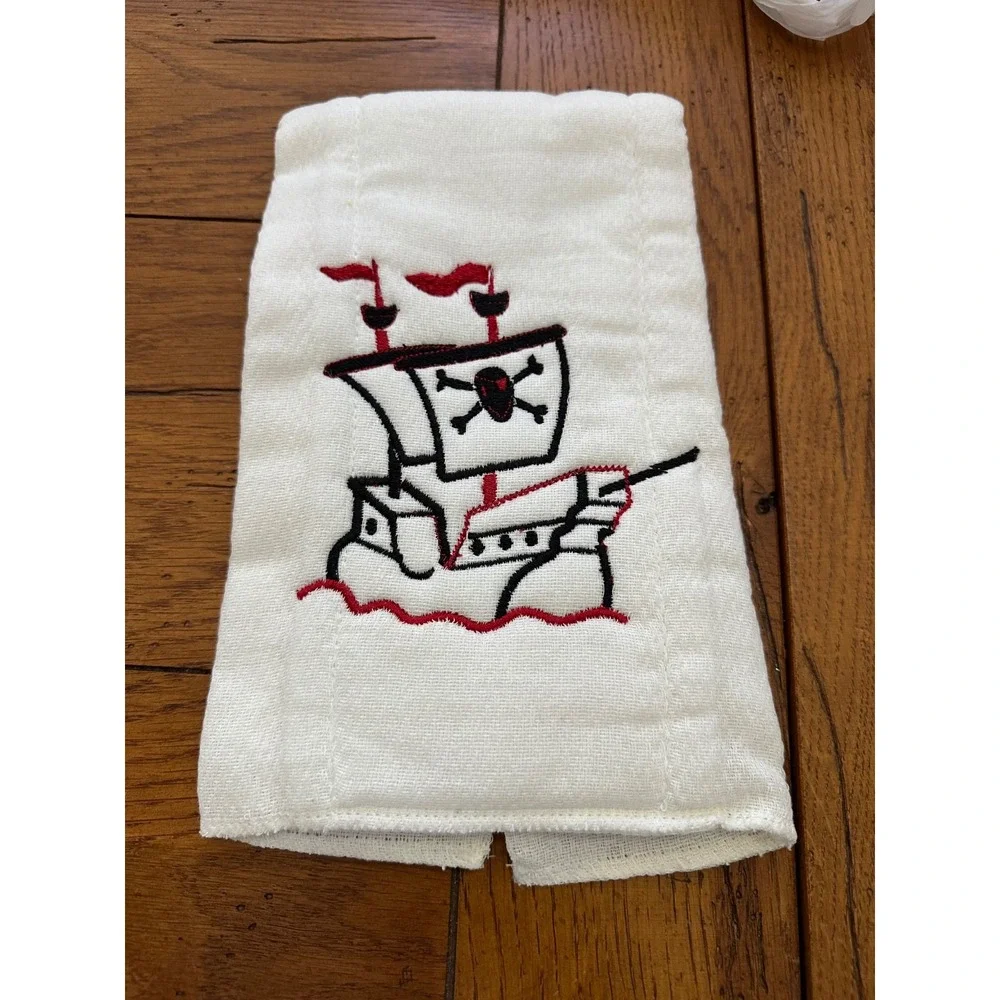 white burp cloth with embroidered pirate ship NEW‎